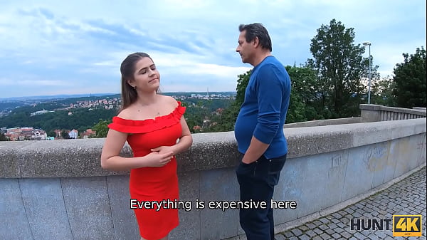 HUNT4K. Prague Girl In Pretty Red Dress Takes It Off For Cash With Step Dads Permission