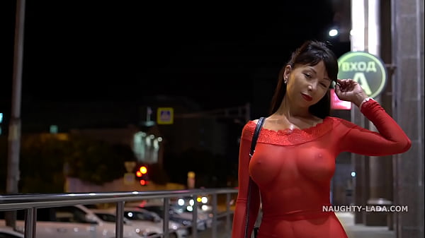 Red Transparent Dress In Public