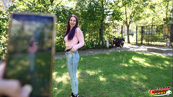 GERMAN SCOUT - Purple Hair German Inked HOTWIFE Devil Akita With Long Labia Pick Up For Debut Casting Plow