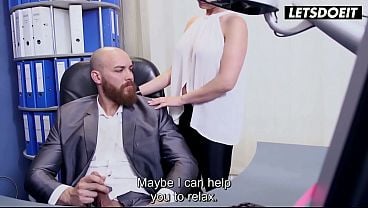 Fit Fair-haired Pulls Her Top Down So He Can Slurp Her Fucking Tits In The Office